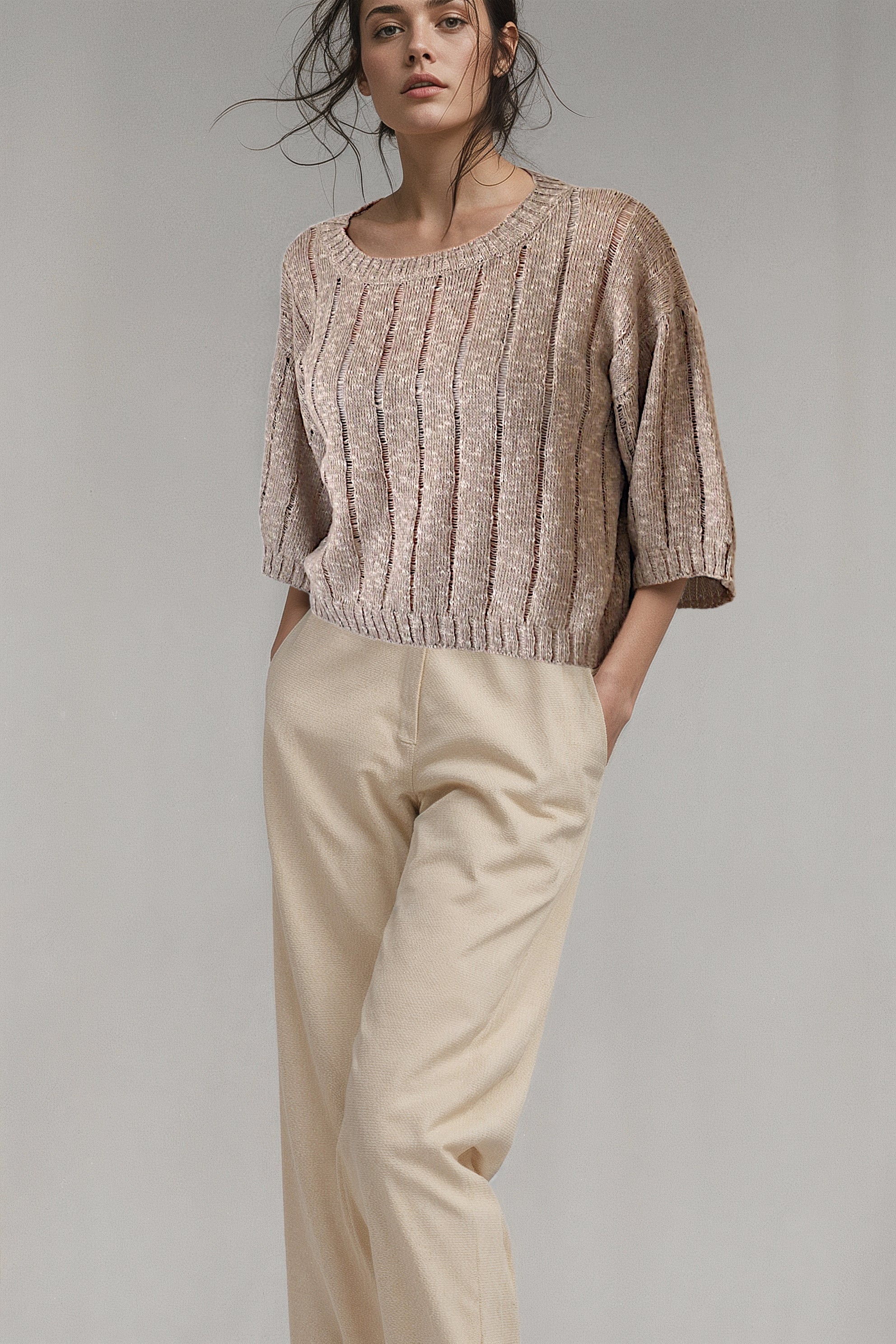 Maglia Soffio Noce in Cotone‑Cashmere